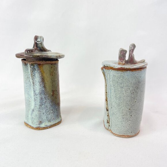 Vintage Paul Stubbs Pottery Jars - Twisty Loop and Cat Tops - Picture 2 of 7